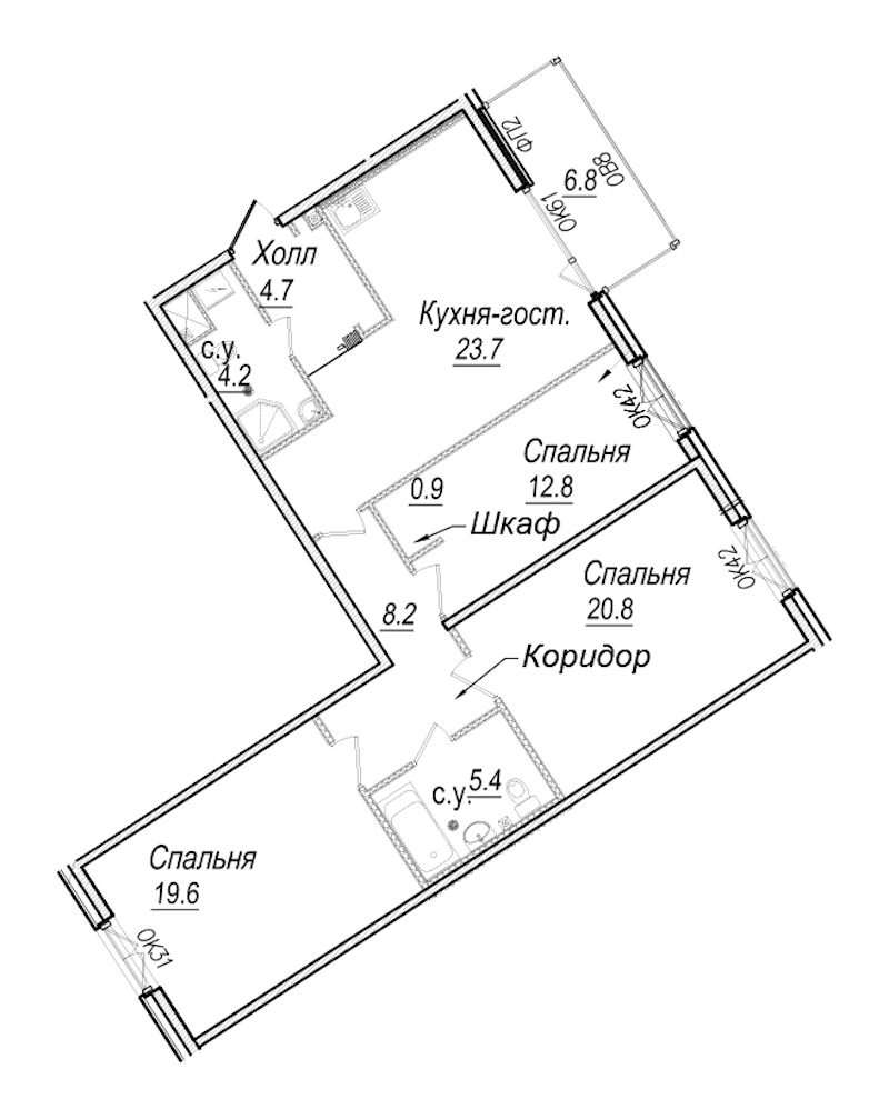 3-комнатная квартира 102.3 м², 4/8 эт., Комплекс апартаментов «Meltzer Hall»